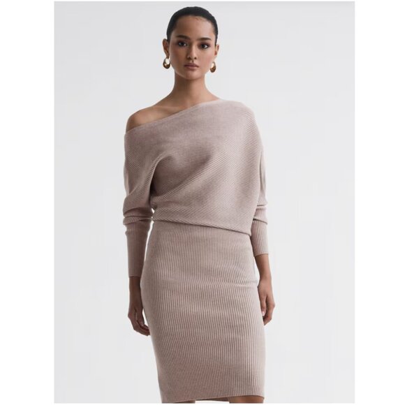 Reiss Lara Off-The-Shoulder Ribbed Midi Dress - Picture 3 of 16